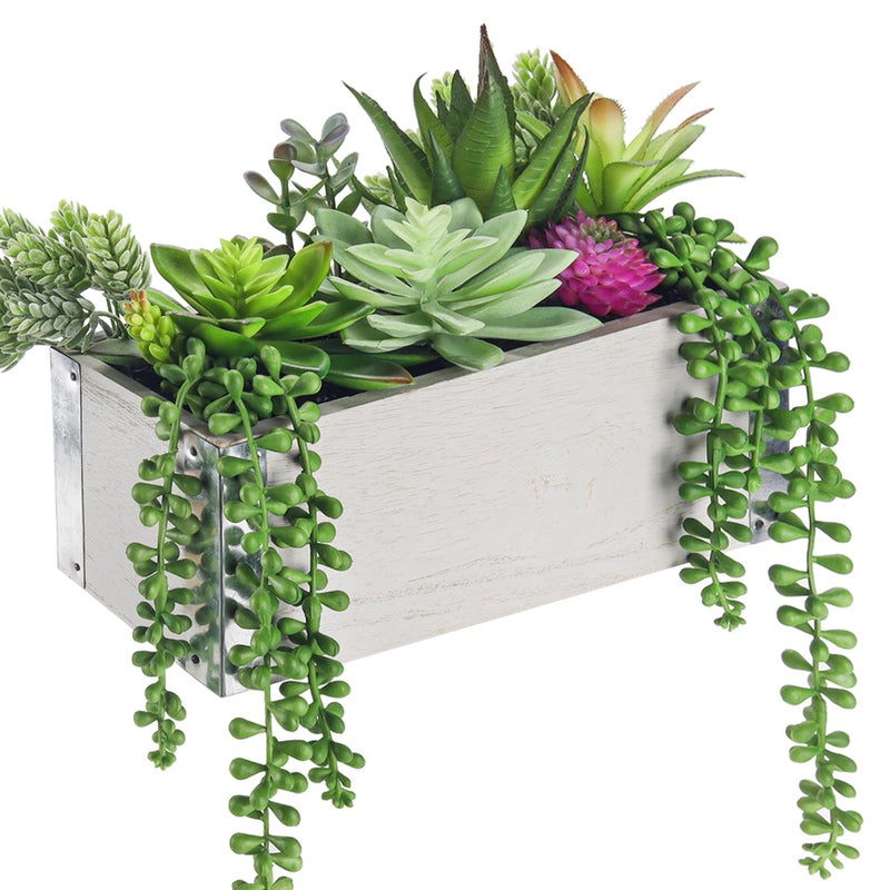 Der Rose 11 Inch Fake Plants Succulents Plants Artificial Cactus Plants in Wood Pots for Farmhouse Bathroom Decor - Image 2