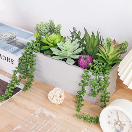 Der Rose 11 Inch Fake Plants Succulents Plants Artificial Cactus Plants in Wood Pots for Farmhouse Bathroom Decor - Image 3