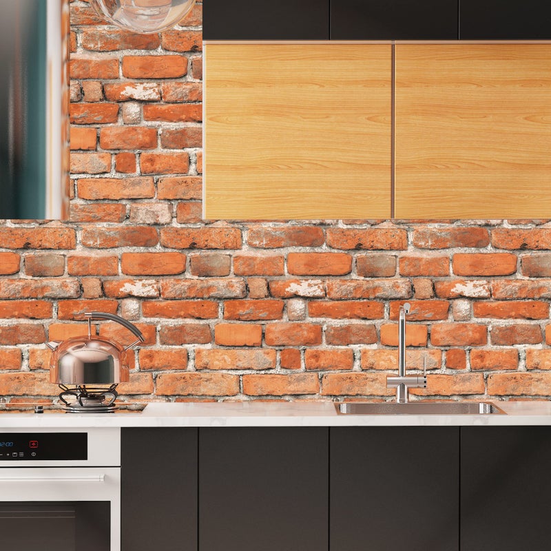 tiltil Faux Brick Peel and Stick Wallpaper 17.7" x 78.7" Contact Paper for Cabinets 3D Brick Wall Backdrop Self-Adhesive Wallpaper Red Bricky Textured Vintage Removable Wall paper for Fireplace Kitchen Vinyl - Image 3