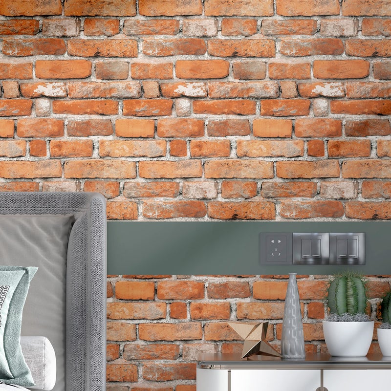 tiltil Faux Brick Peel and Stick Wallpaper 17.7" x 78.7" Contact Paper for Cabinets 3D Brick Wall Backdrop Self-Adhesive Wallpaper Red Bricky Textured Vintage Removable Wall paper for Fireplace Kitchen Vinyl - Image 2