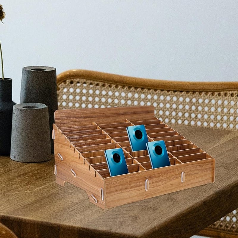 Wooden Phone Organizing Box 30 Grids Rustic Design Desktop Holder For Classroom Office - Image 3