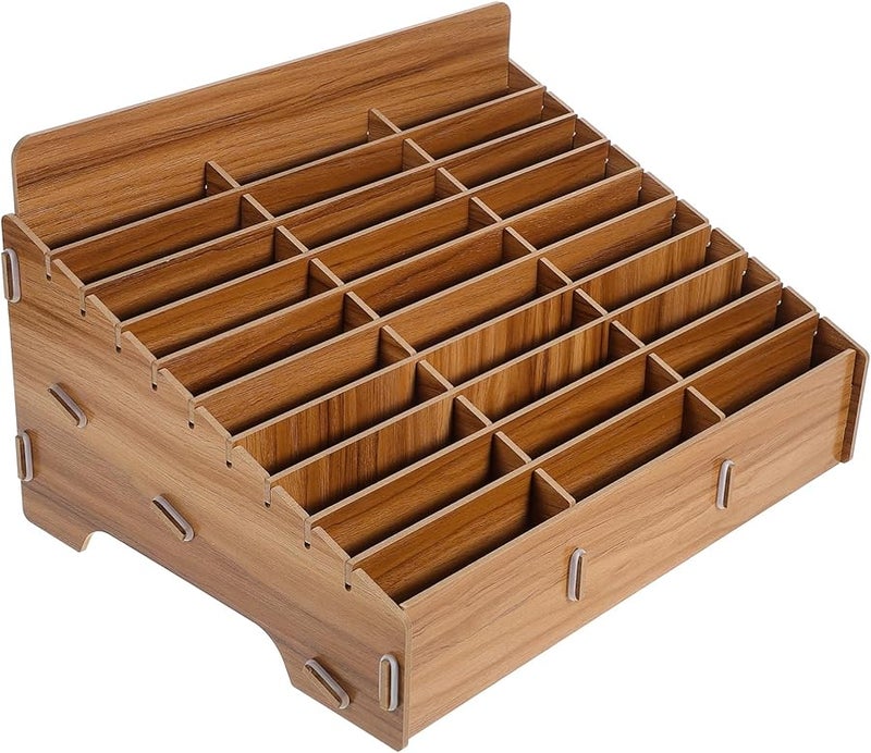 Wooden Phone Organizing Box 30 Grids Rustic Design Desktop Holder For Classroom Office - Image 1