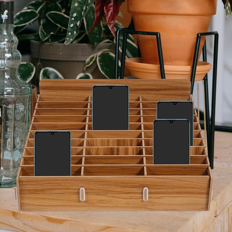 Wooden Phone Organizing Box 30 Grids Rustic Design Desktop Holder For Classroom Office - Image 5