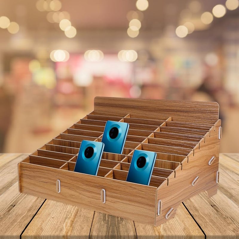 Wooden Phone Organizing Box 30 Grids Rustic Design Desktop Holder For Classroom Office - Image 4