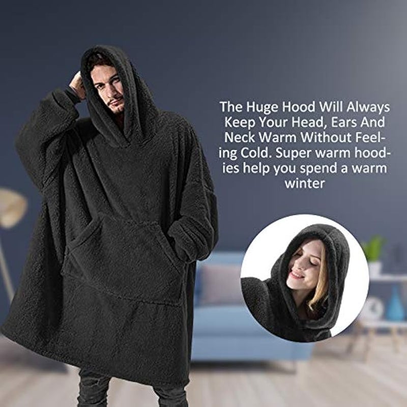 Loquat Hoodie Blanket, Oversized Sherpa Hoodie, Wearable Hoodie Sweatshirt Blanket, Super Soft Warm Comfortable Blanket Hoodie, One Size Fits All Adults Men Women Teens - Image 4