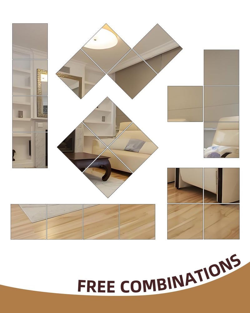 Fliptic 12" x 12" 4Pcs Full Square Length Wall Mirror Tiles, Frameless Wall Mounted Mirror Glass Wall Peel and Stick Mirror for Home Gym, Door, Bedroom, Living Room (12" x 12"-4PCS), White - Image 3