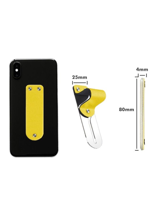 Magnetic Phone Grip And Stand Holder for Apple and Samsung Devices Yellow Leather - Image 3