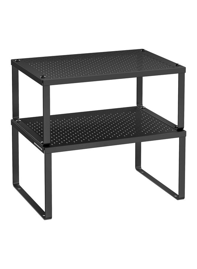 SONGMICS SONGMICS Spice Racks, Set of 2 Metal Cabinet Shelf Organizers, Countertop Organizers, Shelf Risers, Stackable, Expandable, Ink Black UKCS001B01  - Image 1