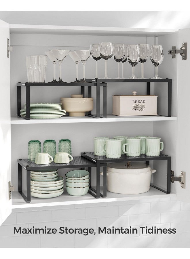 SONGMICS SONGMICS Spice Racks, Set of 2 Metal Cabinet Shelf Organizers, Countertop Organizers, Shelf Risers, Stackable, Expandable, Ink Black UKCS001B01  - Image 4