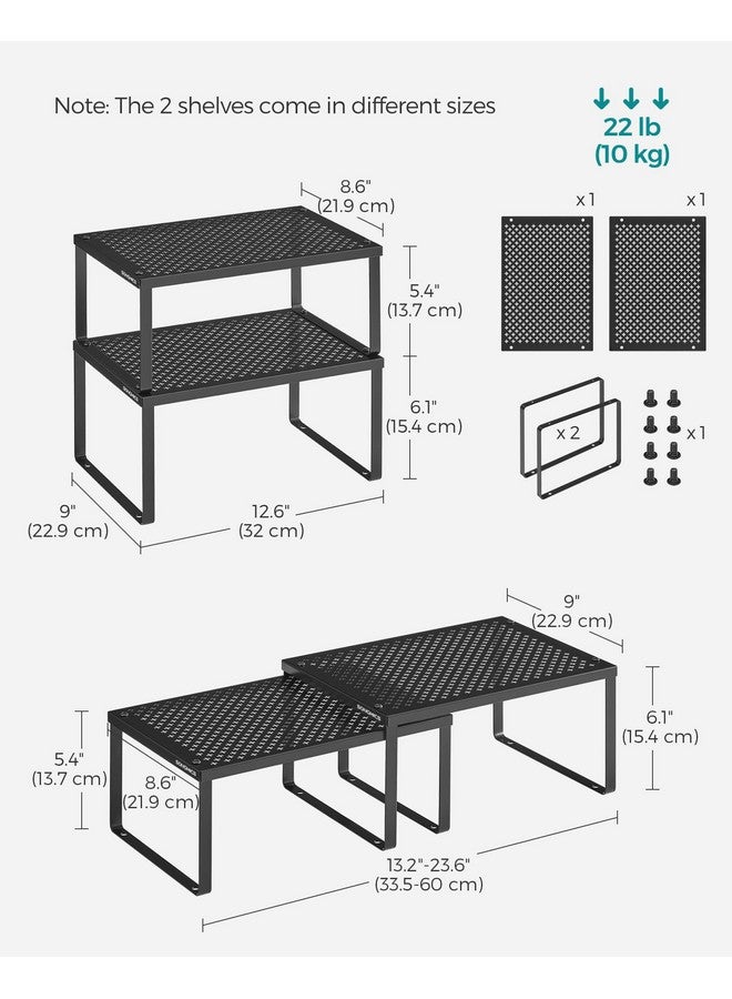 SONGMICS SONGMICS Spice Racks, Set of 2 Metal Cabinet Shelf Organizers, Countertop Organizers, Shelf Risers, Stackable, Expandable, Ink Black UKCS001B01  - Image 2