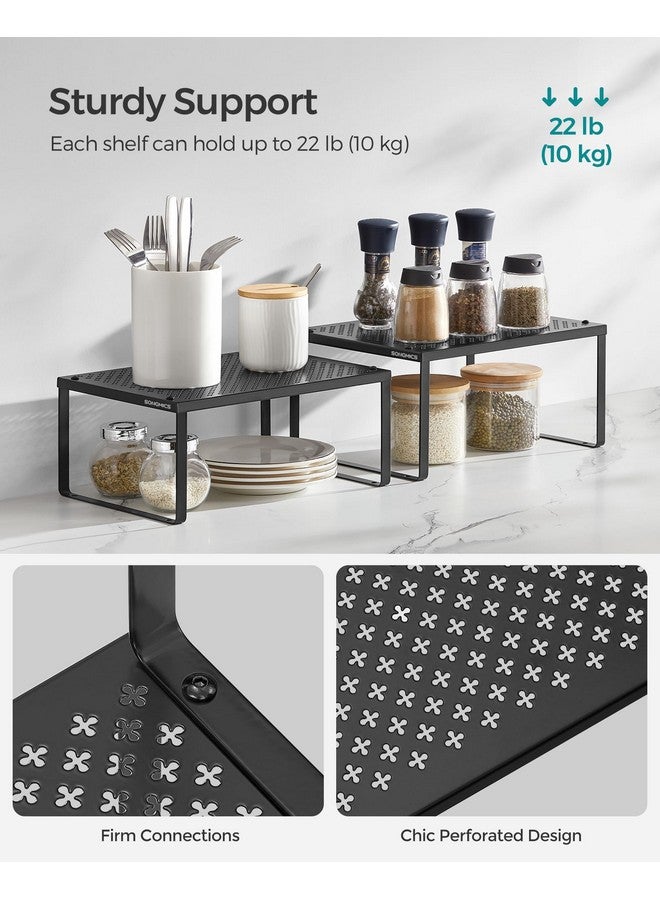 SONGMICS SONGMICS Spice Racks, Set of 2 Metal Cabinet Shelf Organizers, Countertop Organizers, Shelf Risers, Stackable, Expandable, Ink Black UKCS001B01  - Image 5
