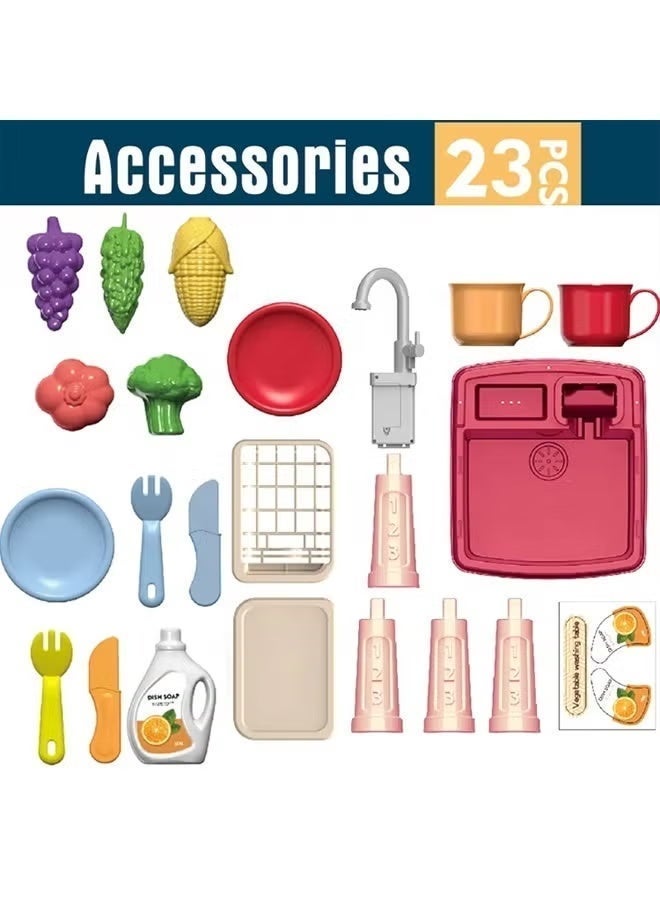Kids Kitchen Playset, Kitchen Sink Toys, Kids Toys Water Playset with Running Water and Electric Faucet, Pretend Play Kitchen Dishwasher Toy for Water Play, Children's Kitchen Sink Toy Set with Kitchen Accessories, Role Play Toy for Toddlers Boys Girls Red - Image 4