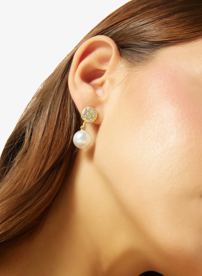 ELLA Pearl Detail Gold Accent Drop Down Earring