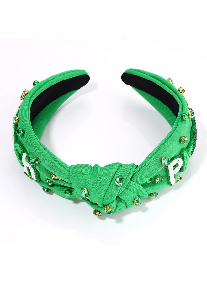 Boderier boderier St.patricks Day Headband Beaded PINCH PROOF Shamrock Headband Jeweled Crystal Knotted Holiday Party Hairband Headwear Hair Accessories  - Image 2