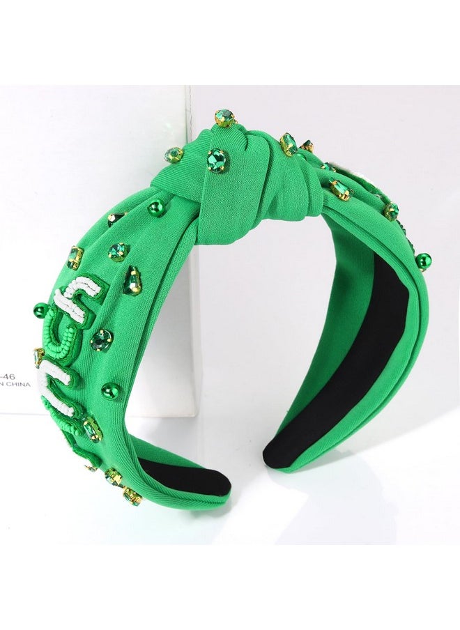 Boderier boderier St.patricks Day Headband Beaded PINCH PROOF Shamrock Headband Jeweled Crystal Knotted Holiday Party Hairband Headwear Hair Accessories  - Image 4