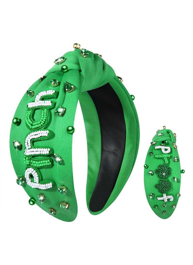 Boderier boderier St.patricks Day Headband Beaded PINCH PROOF Shamrock Headband Jeweled Crystal Knotted Holiday Party Hairband Headwear Hair Accessories  - Image 1