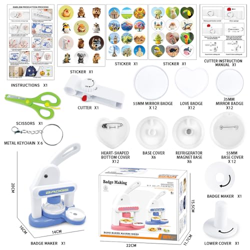 Nexstron Button Maker Machine 2025 New,70Pack Pin Maker Installation-Free 55mm+35mm DIY Magnet Maker Press Machine Kit,Badge Punch Press Machine,with 36pcs Button(6 Magnet)&6 Keychain&Circle Cutter&Scissors - Image 2