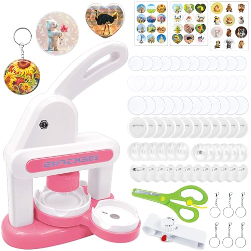 Nexstron Button Maker Machine 2025 New,70Pack Pin Maker Installation-Free 55mm+35mm DIY Magnet Maker Press Machine Kit,Badge Punch Press Machine,with 36pcs Button(6 Magnet)&6 Keychain&Circle Cutter&Scissors - Image 1