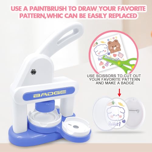 Nexstron Button Maker Machine 2025 New,70Pack Pin Maker Installation-Free 55mm+35mm DIY Magnet Maker Press Machine Kit,Badge Punch Press Machine,with 36pcs Button(6 Magnet)&6 Keychain&Circle Cutter&Scissors - Image 4