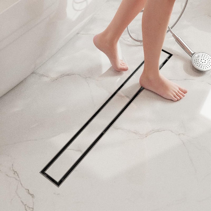 Neodrain مصرف دش خطي بطول 24 بوصة - مع غطاء إدخال مسطح وقرميد 2 في 1، مصرف دش مستطيل من الفولاذ المقاوم للصدأ 304 مصقول، مصرف دش أرضي - Image 4