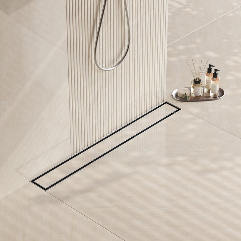 Neodrain مصرف دش خطي بطول 24 بوصة - مع غطاء إدخال مسطح وقرميد 2 في 1، مصرف دش مستطيل من الفولاذ المقاوم للصدأ 304 مصقول، مصرف دش أرضي - Image 1