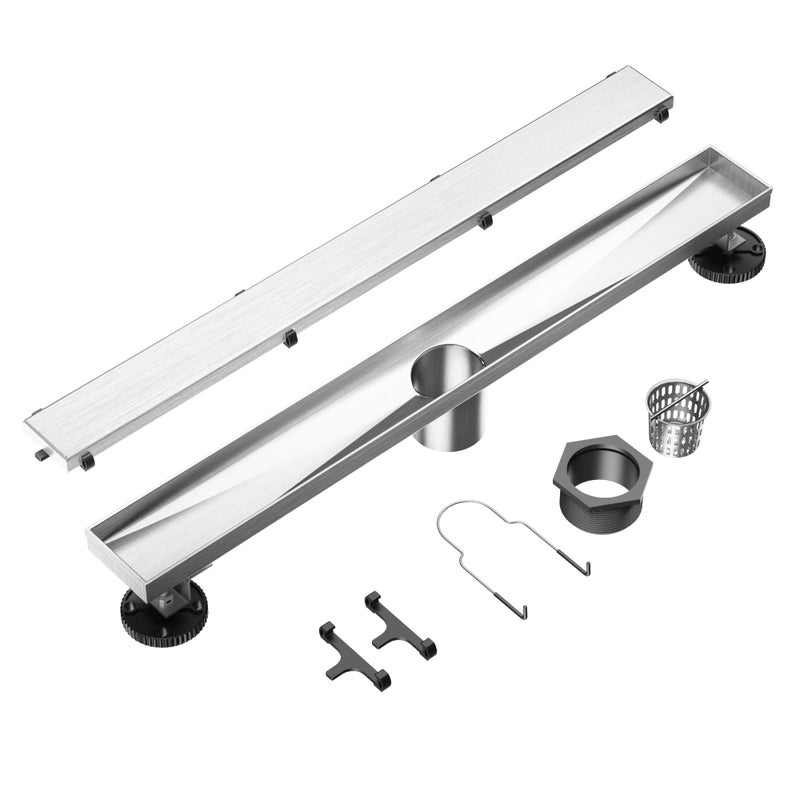 Neodrain مصرف دش خطي بطول 24 بوصة - مع غطاء إدخال مسطح وقرميد 2 في 1، مصرف دش مستطيل من الفولاذ المقاوم للصدأ 304 مصقول، مصرف دش أرضي - Image 2