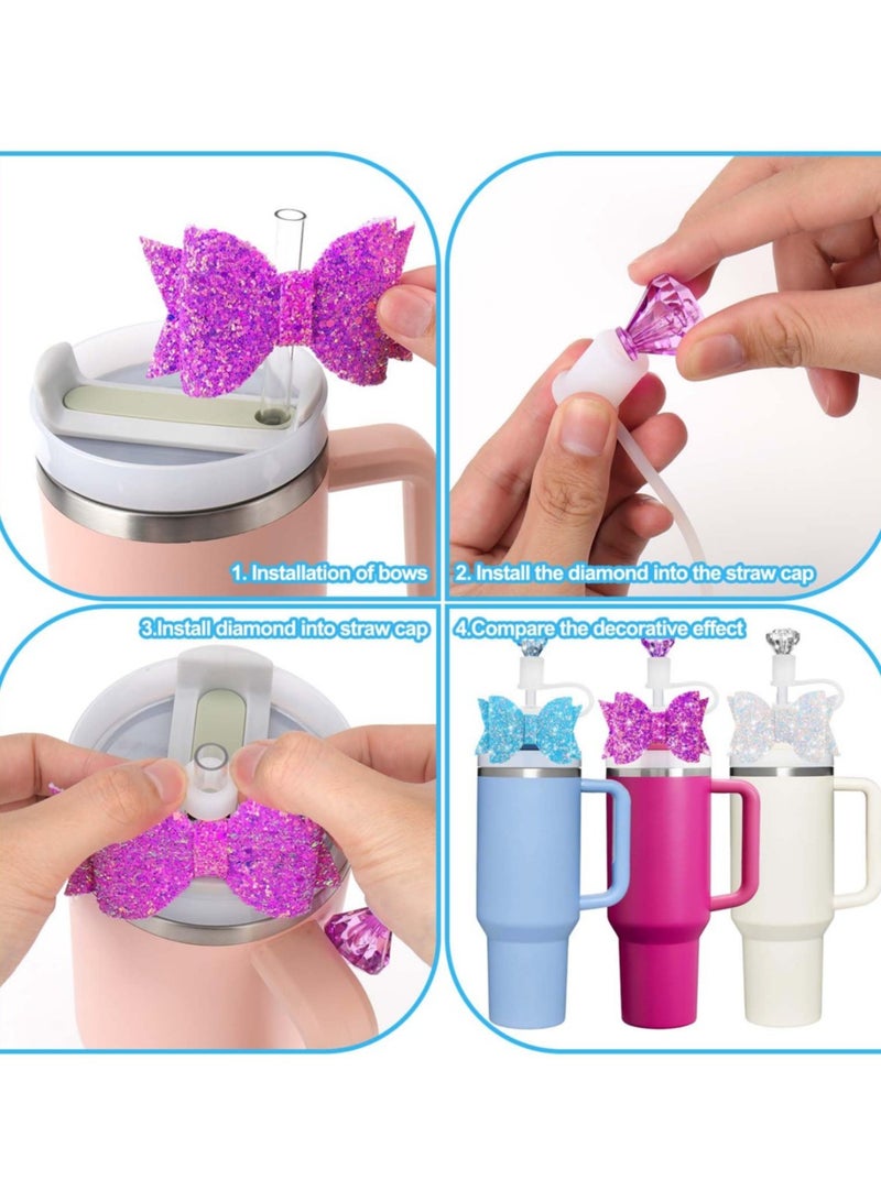 6pcs Bow Ties and Diamond Straw Topper for Stanley Cup, Straw Cover for Stanley Cup 40/30/20 Oz Accessories, Reusable Straw Toppers for Simple Modern Tumblers Cup - Image 3