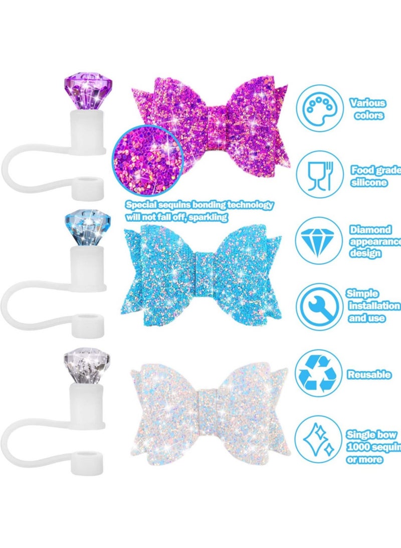 6pcs Bow Ties and Diamond Straw Topper for Stanley Cup, Straw Cover for Stanley Cup 40/30/20 Oz Accessories, Reusable Straw Toppers for Simple Modern Tumblers Cup - Image 4