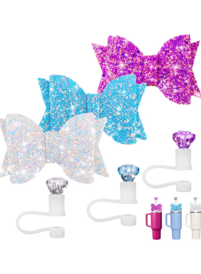 6pcs Bow Ties and Diamond Straw Topper for Stanley Cup, Straw Cover for Stanley Cup 40/30/20 Oz Accessories, Reusable Straw Toppers for Simple Modern Tumblers Cup - Image 1
