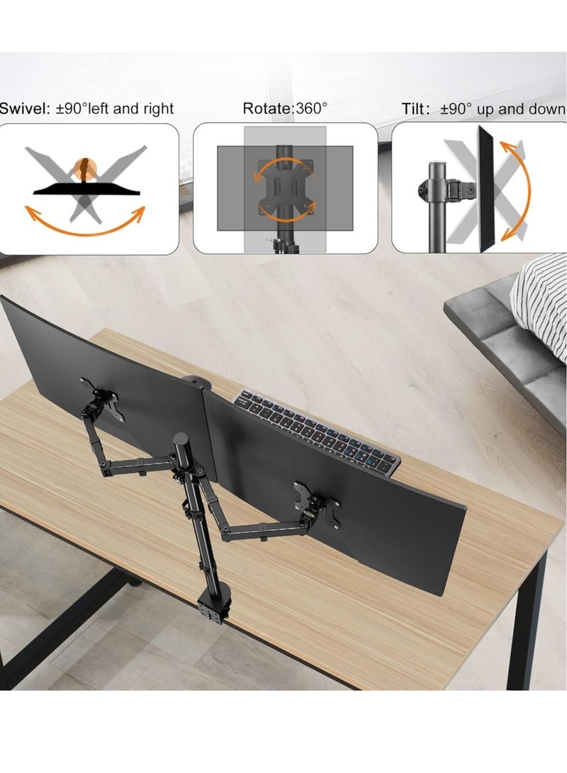 TIGER Dual LED LCD Monitor Stand – Extra Tall 31.5" Pole Desk Mount, Heavy Duty Fully Adjustable Stand for 2 Screens up to 27 Inch - Image 3