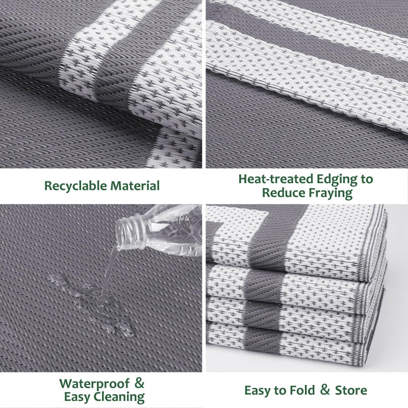 HappyTrends Outdoor Rug Reversible Portable Plastic Straw Camping Rugs for Outside RV,Large Waterproof Outdoor Area Rugs for Patio,Deck,Porch,Balcony(8'x 10',White&Gray) - Image 4