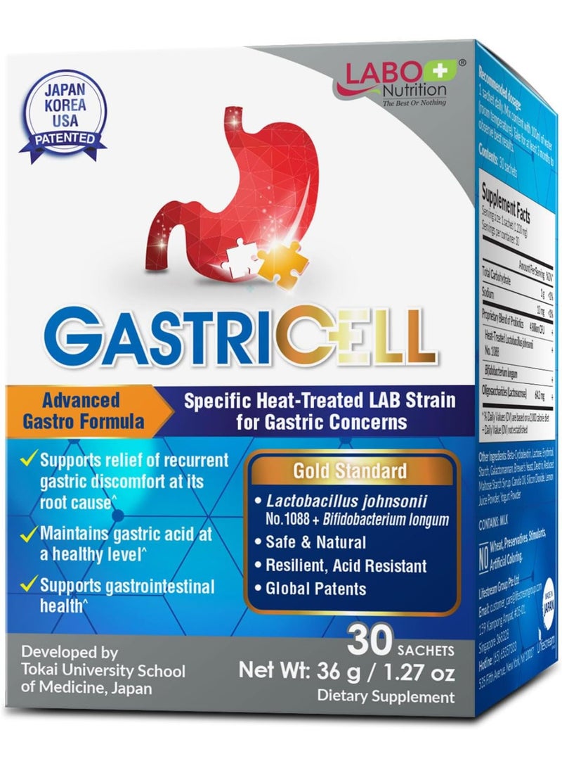 LABO Nutrition جاستريكيل - ارتجاع الحمض، حرقة المعدة، عدم الراحة المعوية المتكررة، دفاع طبيعي ضد اضطرابات المعدة 30 كيس - Image 1