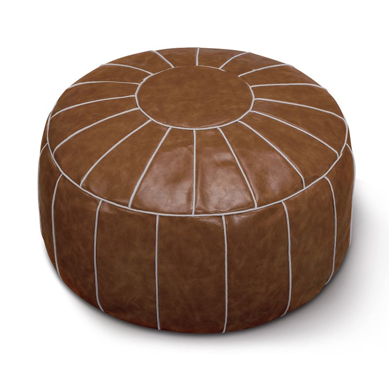Bohepuffex Moroccan Pouf - Handmade Footstool Footrest-Round & Large Faux Leather Cover -A Classic and Practical Storage Ottoman -an Exotic Décor for Your Living Space Unstuffed - Image 1