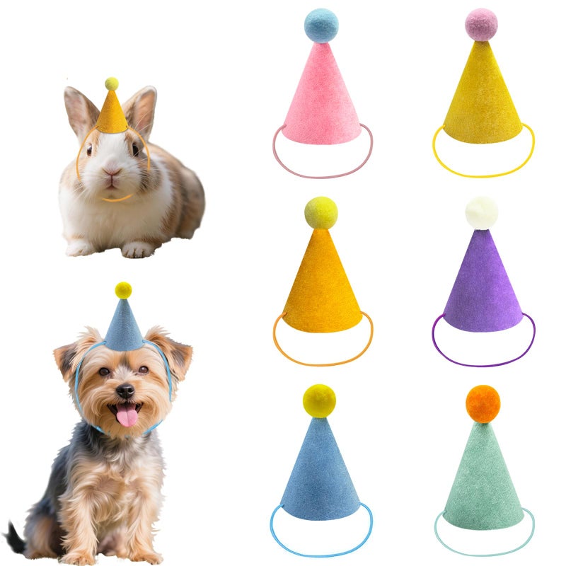 Kezzfpa 6 Pcs Colorful Mini Party Hats for Stuffed Animals, Birthday Party Felt Cone Hat for Cat Dolls Dog Rabbit Puppies Birthday Party Decorations - Image 1
