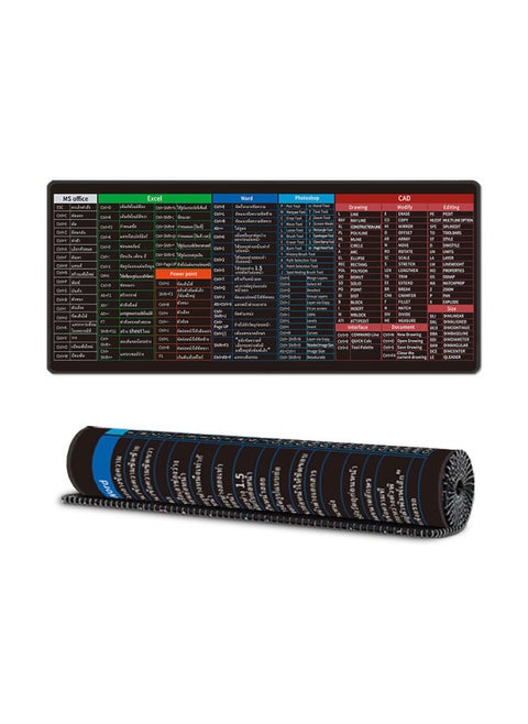 Multilingual Shortcut Mouse Pad Office Oversized Lock Edge Desktop Non-Slip Computer Mouse Pad For One Generation-Color:300*800*2 Mm-Pattern:Thai [word+excel+cad+ps+office]