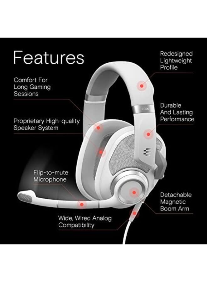 إبوس سماعة رأس H6 Pro بيضاء مفتوحة للألعاب الصوتية مع ميكروفون، عصابة رأس خفيفة الوزن، تصميم مريح ومتين، سماعة رأس Xbox PS4، ملحقات PS5، لاسلكية بيضاء سلكية - Image 2