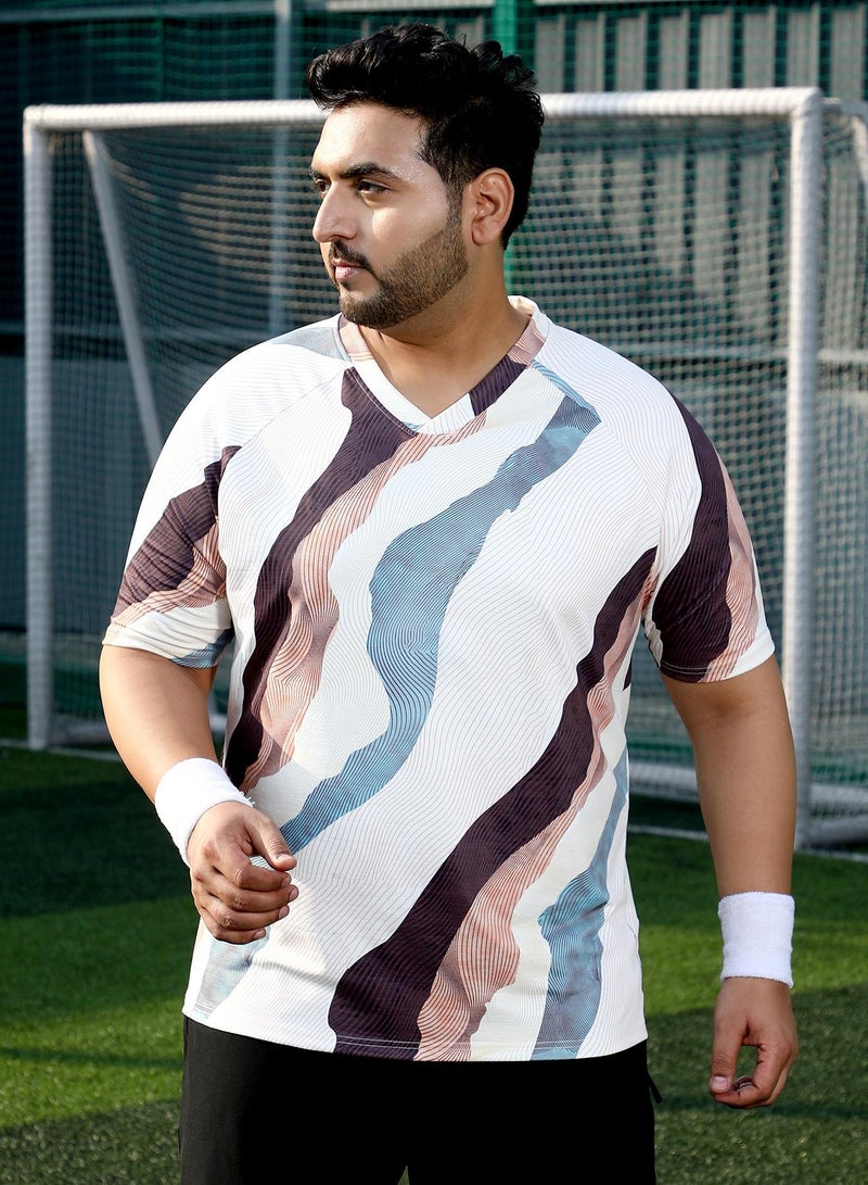 Instafab Plus Men's Moon Grey Abstract-Motif Activewear T-Shirt - Image 2