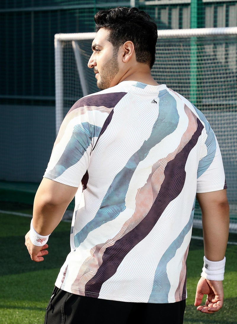 Instafab Plus Men's Moon Grey Abstract-Motif Activewear T-Shirt - Image 5