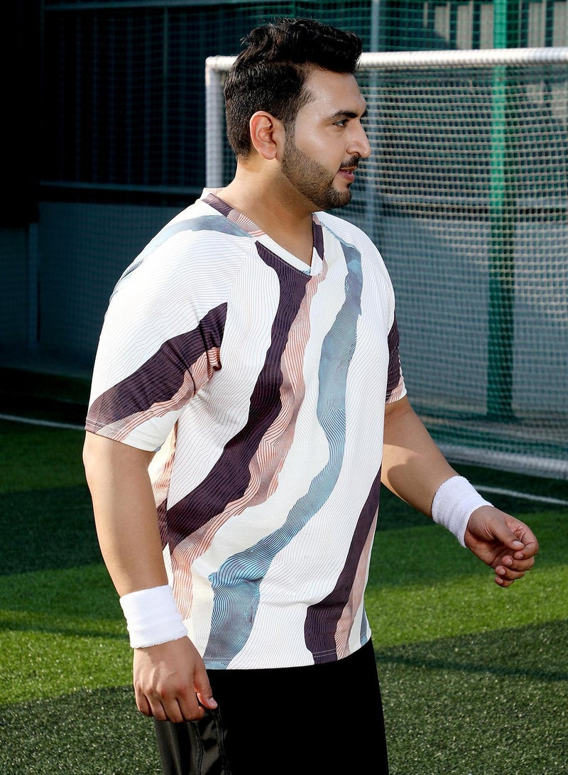 Instafab Plus Men's Moon Grey Abstract-Motif Activewear T-Shirt - Image 3