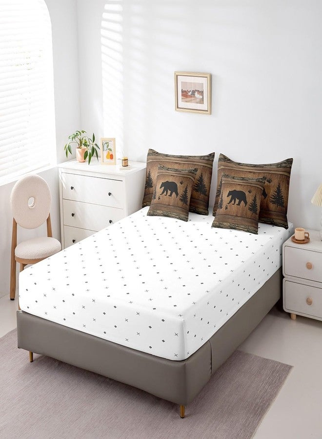 Man Fei Manfei Rustic Bear Comforter Set 7 Pieces, Wild Animals Hunt Bed Set for Boys Adults, Brown Wooden Plank Bedding Queen with 1 Comforter,1 Fitted Sheet,1 Flat Sheet,2 Pillowcases,2 Throw Pillow Cover - Image 5