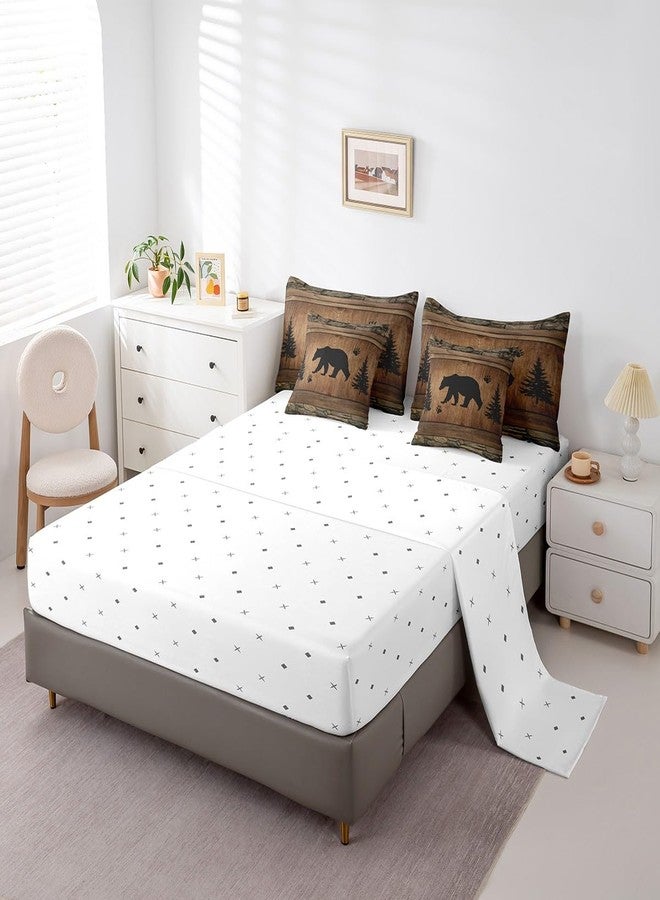 Man Fei Manfei Rustic Bear Comforter Set 7 Pieces, Wild Animals Hunt Bed Set for Boys Adults, Brown Wooden Plank Bedding Queen with 1 Comforter,1 Fitted Sheet,1 Flat Sheet,2 Pillowcases,2 Throw Pillow Cover - Image 4