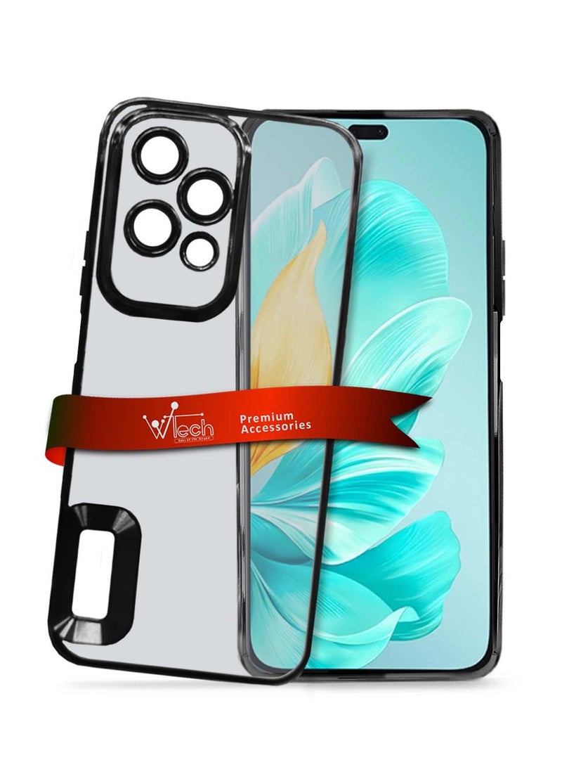 دبليو تيك غطاء فتحة الكاميرا Honor 200 Lite 5G 2024 PU الفاخر ذو الشفاه المرتفعة - أسود - Image 1