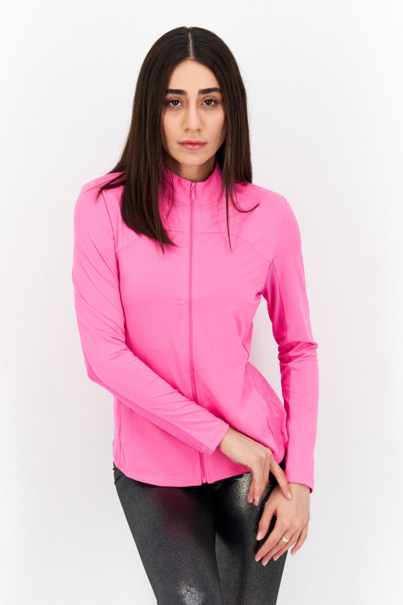 X by Gottex Women Sportswear Fit Long Sleeve Front Zip Jacket, Pink - Image 1