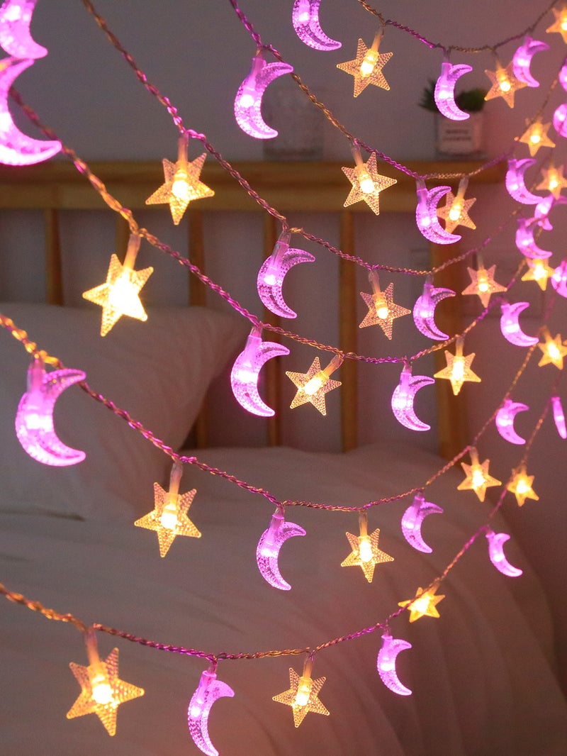 زينه رمضان اضاءة بشكل هلال ونجوم مضيئة بطول 3 متر لإضاءة رمضانية دافئة - زينه رمضان للمنازل و الحفلات - Image 1