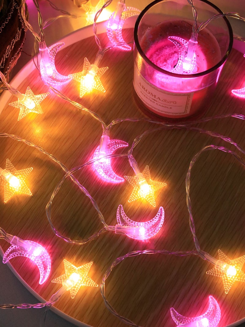 زينه رمضان اضاءة بشكل هلال ونجوم مضيئة بطول 3 متر لإضاءة رمضانية دافئة - زينه رمضان للمنازل و الحفلات - Image 3