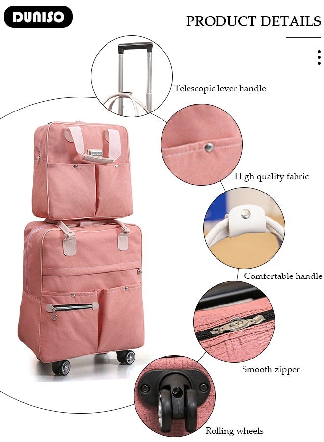 DUNISO Expandable Carry-on Luggage Set,Lightweight Pull Rod Bag,Expandable Wheeled Soft Suitcase,Men's and Women's Carrying Fabric Duffel Bag,Large Capacity Wear-resistant Oxford Fabric Travel Luggage Set for Unisex Travel,2 Piece Set(Tote and Trolley Suitcase) - Image 2