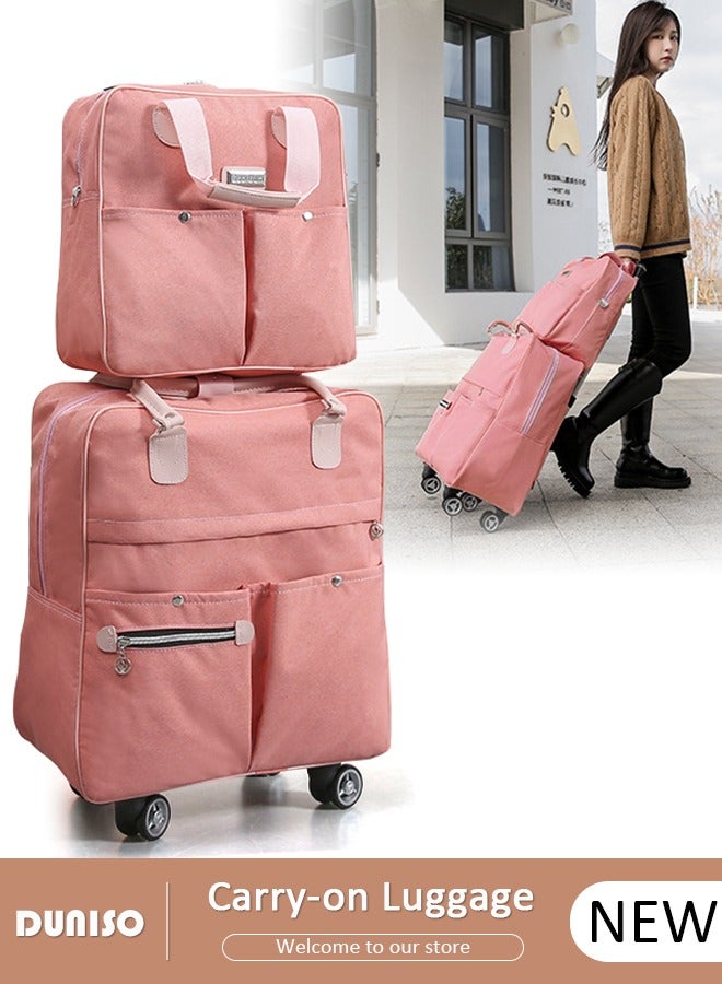 DUNISO Expandable Carry-on Luggage Set,Lightweight Pull Rod Bag,Expandable Wheeled Soft Suitcase,Men's and Women's Carrying Fabric Duffel Bag,Large Capacity Wear-resistant Oxford Fabric Travel Luggage Set for Unisex Travel,2 Piece Set(Tote and Trolley Suitcase) - Image 1