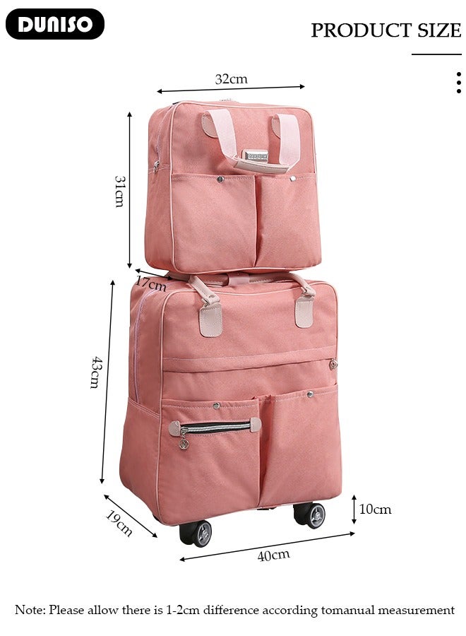 DUNISO Expandable Carry-on Luggage Set,Lightweight Pull Rod Bag,Expandable Wheeled Soft Suitcase,Men's and Women's Carrying Fabric Duffel Bag,Large Capacity Wear-resistant Oxford Fabric Travel Luggage Set for Unisex Travel,2 Piece Set(Tote and Trolley Suitcase) - Image 4