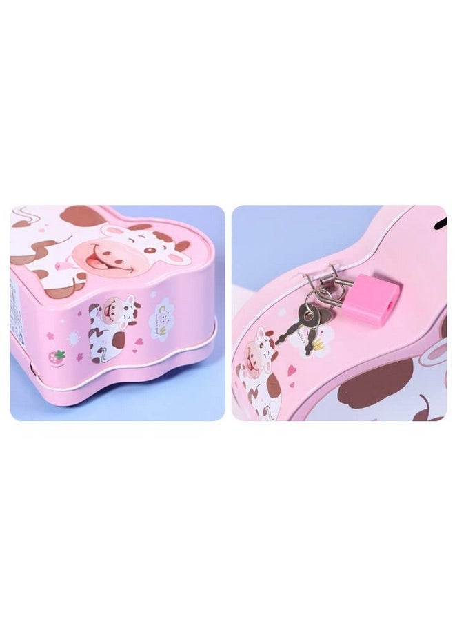 TEMSON - TEMSON Piggy Bank - Metal Coin Box with Lock and Key - Cow Print Piggy Bank, Money Saving Coin Box for Kids, Money Bank for Kids (S-74-2) (Pink) - Image 1
