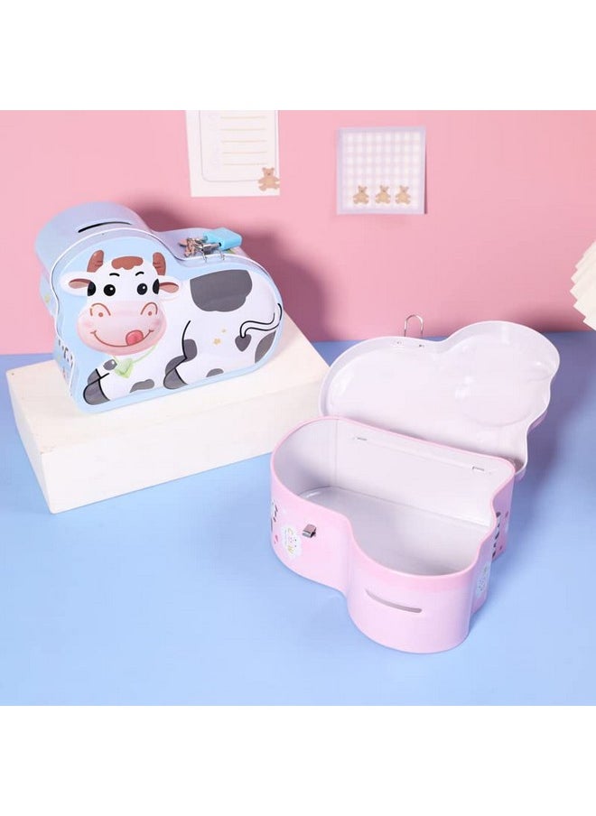 TEMSON - TEMSON Piggy Bank - Metal Coin Box with Lock and Key - Cow Print Piggy Bank, Money Saving Coin Box for Kids, Money Bank for Kids (S-74-2) (Pink) - Image 1
